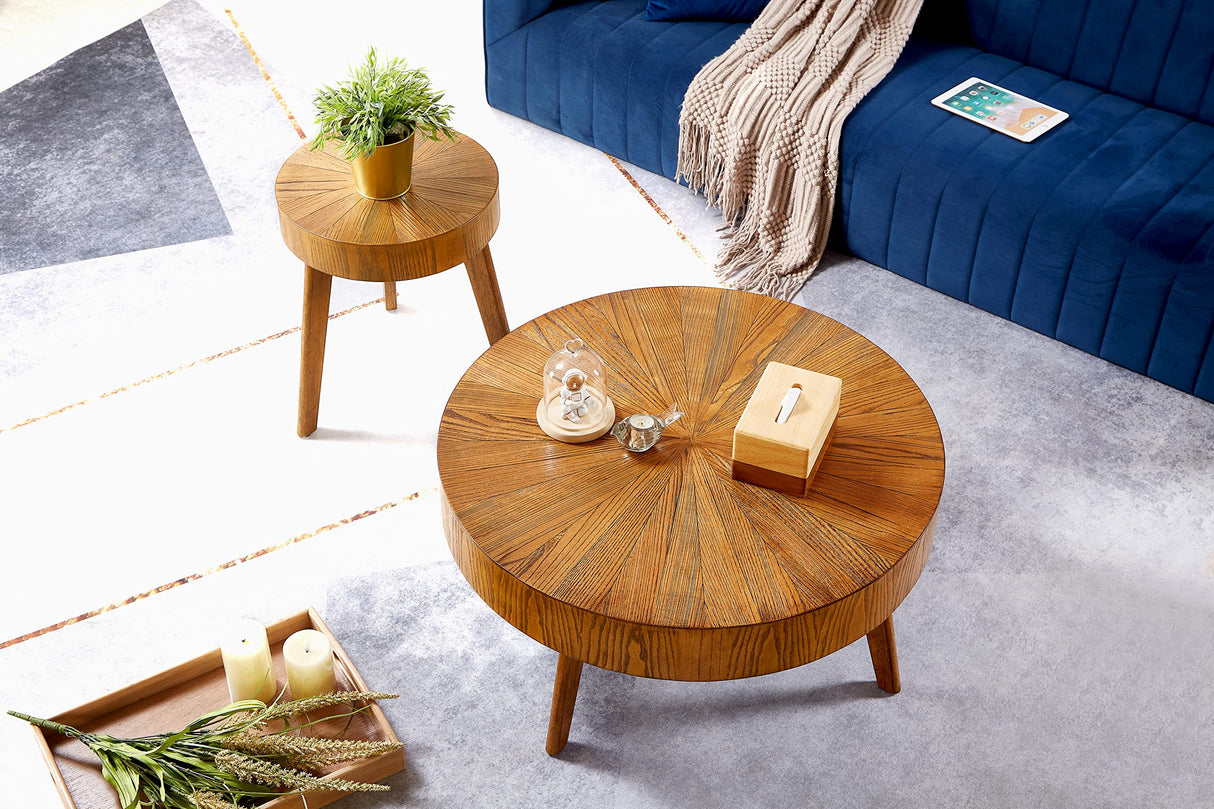 Gexpusm Round Wood Coffee Tables for Living Room, Farmhouse Circle Coffee Table, Mid Century Wooden Rustic Coffee Tables for Apartment, Easy Assembly (Only Coffee Table, 31.50" Dx31.50 Wx14.29 H) Gexpusm