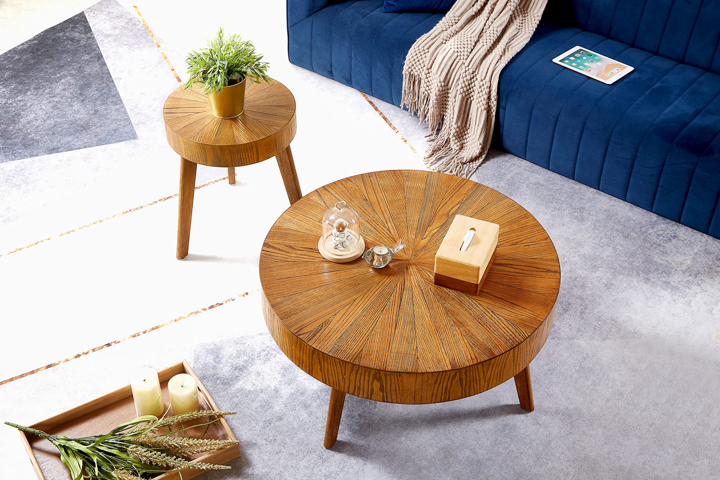 Gexpusm Round Wood Coffee Tables for Living Room, Farmhouse Circle Coffee Table, Mid Century Wooden Rustic Coffee Tables for Apartment, Easy Assembly (Only Coffee Table, 31.50" Dx31.50 Wx14.2 - WoodArtSupply