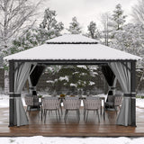 Amopatio 12' X 14' Hardtop Gazebo Permanent Aluminum Gazebos with Galvanized Steel Double Roof for Patio Lawn and Garden,Included Curtains & Mosquito Netting,Grey Amopatio