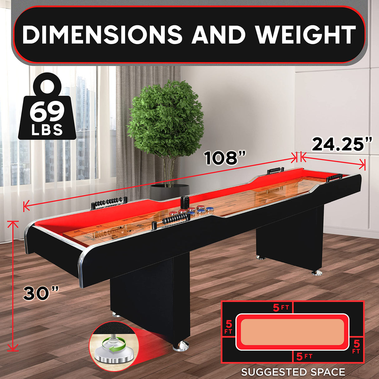 SereneLife Shuffleboard Table, 9ft Poly Coated Surface, with Accessories, Abacus Style Scoring, Fast Puck Action Play, Indoor and Outdoor Portable Arcade Shuffle Board Game Table for Kids and Adults SereneLife