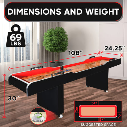 SereneLife Shuffleboard Table, 9ft Poly Coated Surface, with Accessories, Abacus Style Scoring, Fast Puck Action Play, Indoor and Outdoor Portable Arcade Shuffle Board Game Table for Kids and - WoodArtSupply