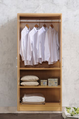 HODEDAH IMPORT 2 Door Wardrobe with Adjustable/Removable Shelves & Hanging Rod, Beech Hodedah