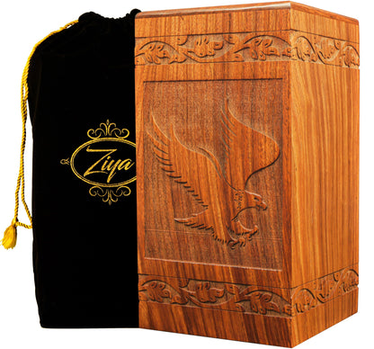 ZIYA Wooden Flying Eagle Urns for Human Ashes Adult Male, Female Handmade Bald Eagle Large Memorial Cremation Urn for Human Adult Ashes Men Women for Funeral, Burial or Home, XL Up to 250lbs  - WoodArtSupply