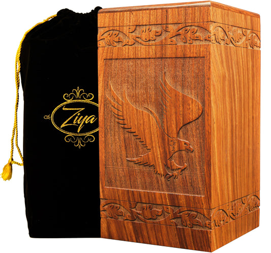 ZIYA Wooden Flying Eagle Urns for Human Ashes Adult Male, Female Handmade Bald Eagle Large Memorial Cremation Urn for Human Adult Ashes Men Women for Funeral, Burial or Home, XL Up to 250lbs  - WoodArtSupply