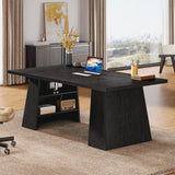 Tribesigns 63-Inch Executive Desk, Modern Large Office Computer Desk with Double Pedestal and Storage Shelves, Simple Writing Conference Table Workstations Business Furniture for Home Office, Black Tribesigns