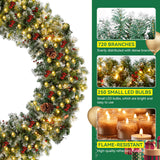 CACFTII 60in Pre-Lit Artificial Christmas Wreath, Snowflakes Christmas Wreaths with Warm White LED Lights, Pine Cones and Berries for Door, Mantel, Indoor Decorations, Xmas Holiday Decor, Green/White CACFTII