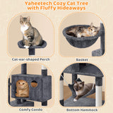 Yaheetech 64.5in Extra Large Multi-Level Cat Tree Kittens Play House Condo with Platform, Perch Hammock & Scratching Posts, Dark Gray Yaheetech