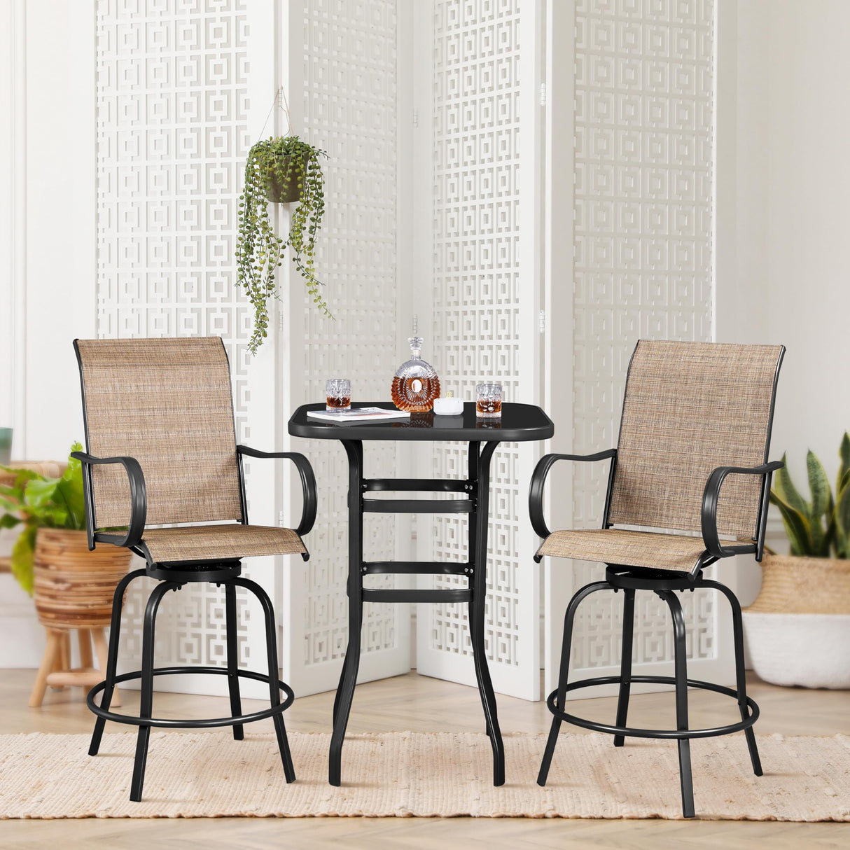 Yaheetech Metal Frame Patio Bar Table Tempered Glass, Height High Top Outdoor Pub Height Bistro Square Glass Side Table for Balcony Backyard Poolside, Black Yaheetech