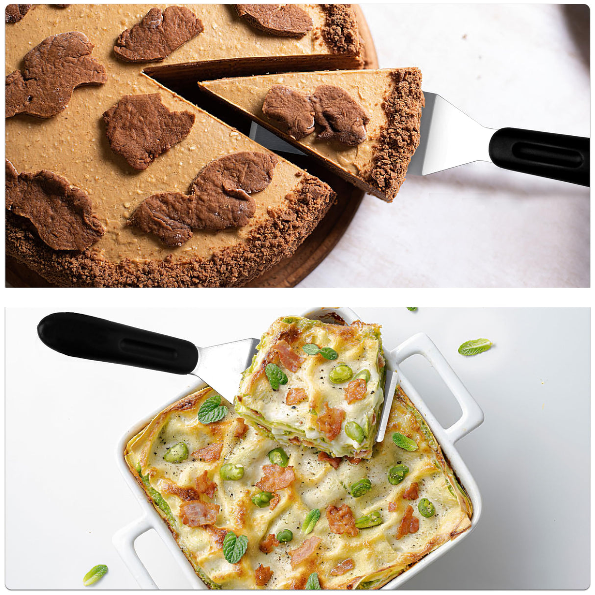 Small Spatula Professional Mini Serving Spatula, 2 Pieces Stainless Steel Metal Spatulas Set, Cutter and Serve Turner for Kitchen, Flipping or Cooking for Brownie, Cookie, Lasagna, Pancakes or Cake RCMo