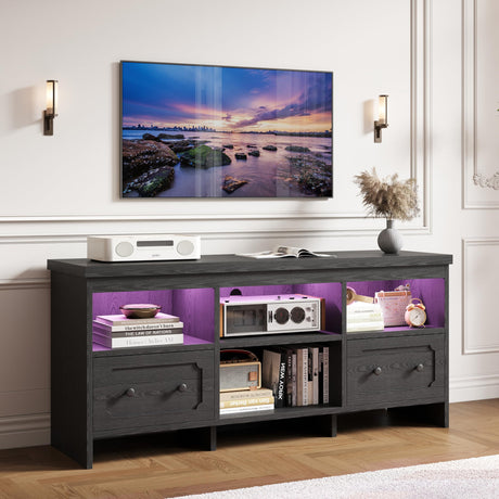IRONCK TV Stand for 65 Inch TV, 55" LED Entertainment Center with Storage Cabinets, Power Outlets and Open Shelf, Media Console TV Cabinet with Drawers for Living Room, Black IRONCK