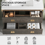 IRONCK 36" Bathroom Vanity with Sink, Wood Bathroom Vanity with Motion Sensor Light, Freestanding Bathroom Cabinet with 2 Drawers & Open Shelf, Easy Assembly, Walnut IRONCK