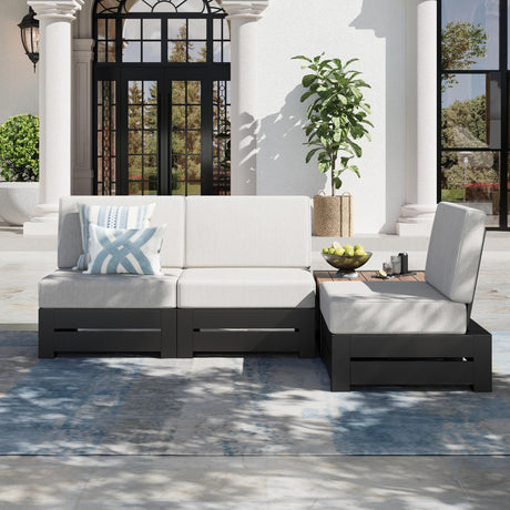 SUNSHINE VALLEY Upgraded 4 Piece Metal Patio Sectional Furniture Set with 5.9" Thick Cushion, Outdoor Furniture Conversation Set with Coffee Table, Patio Modular L Shape Sofa for Backyard Deck Outside SUNSHINE VALLEY