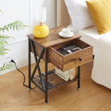 VECELO Nightstand, Bedside End Tables with Charging Station, USB Ports, Drawer Shelf, Night Stand for Bedroom Living Room 2-Pack, Brown VECELO