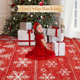 Christmas Area Rug 6x9 Rugs: Washable Living Room Rug Xmas Holiday Decor Rugs Snowflake Low Pile Boho Rug Indoor Floor Carpet for Bedroom Kitchen Dining Room Home(Xmas Red, 6'x9') Zomfy