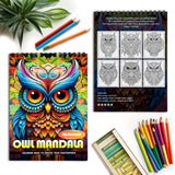 Netecom Owl Mandala Coloring Book Spiral Bound for Adults, Soft Cover, 30 Calming Coloring Pages in Owl Mandala Designs for Stress Relief and Relaxation Netecom