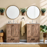 24" Farmhouse Bathroom Vanity with Sink, Bathroom Vanity Sink Cabinet with Large Storage Drawer, Modern Floor Standing Bathroom Vanity with Barn Door, Soft Closing & Metal Handle, Light Brown Aitjunz