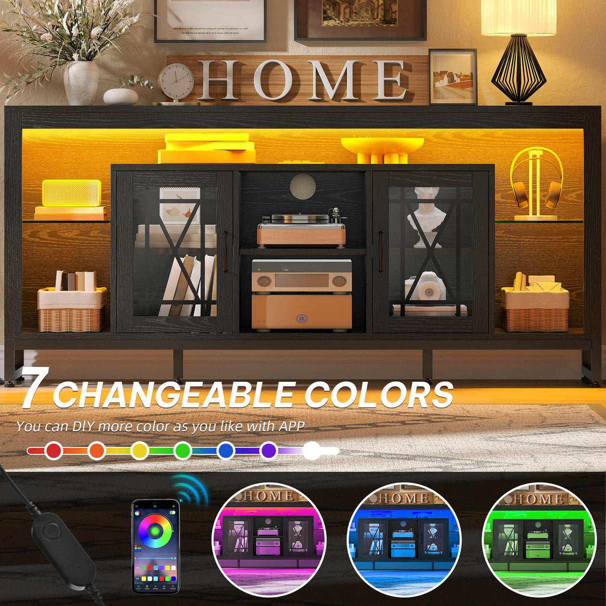 YITAHOME 33.5'' Tall TV Stand for 75 inch TV, LED Entertainment Center with Storage, Black TV Stands for Living Room with Acrylic Doors & Power Outlets, Tall TV Console Cabinet, Black YITAHOME