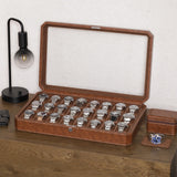 ROTHWELL 24 Slot Watch Case with Lock – Luxury Watch Box to Display and Organize Your Collection | Real Glass Top | Premium Storage for Collectors (Tan/Brown) ROTHWELL