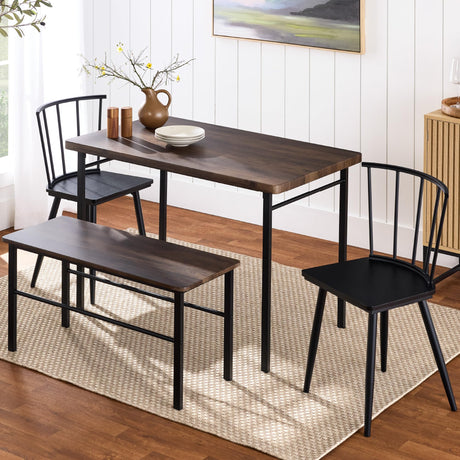 Best Choice Products 4-Piece Farmhouse Dining Table Set w/ 2 Black Spindle Chairs, Dining Bench, Kitchen Table, Windsor Chairs - Dark Brown Best Choice Products
