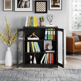 MIIIKO Metal Storage Cabinet with Glass Doors, Counter High Display Cabinet with 2 Adjustable Shelves and Tempered Glass Doors, Locking Small Display Cabinet… MIIIKO