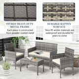 BUPPLEE 4 Pieces Patio Furniture Set, Outdoor Wicker Rattan Patio Conversation Furniture Set with Waterproof Cushion and Table for Lawn Poolside Backyard Garden Balcony Porch BUPPLEE