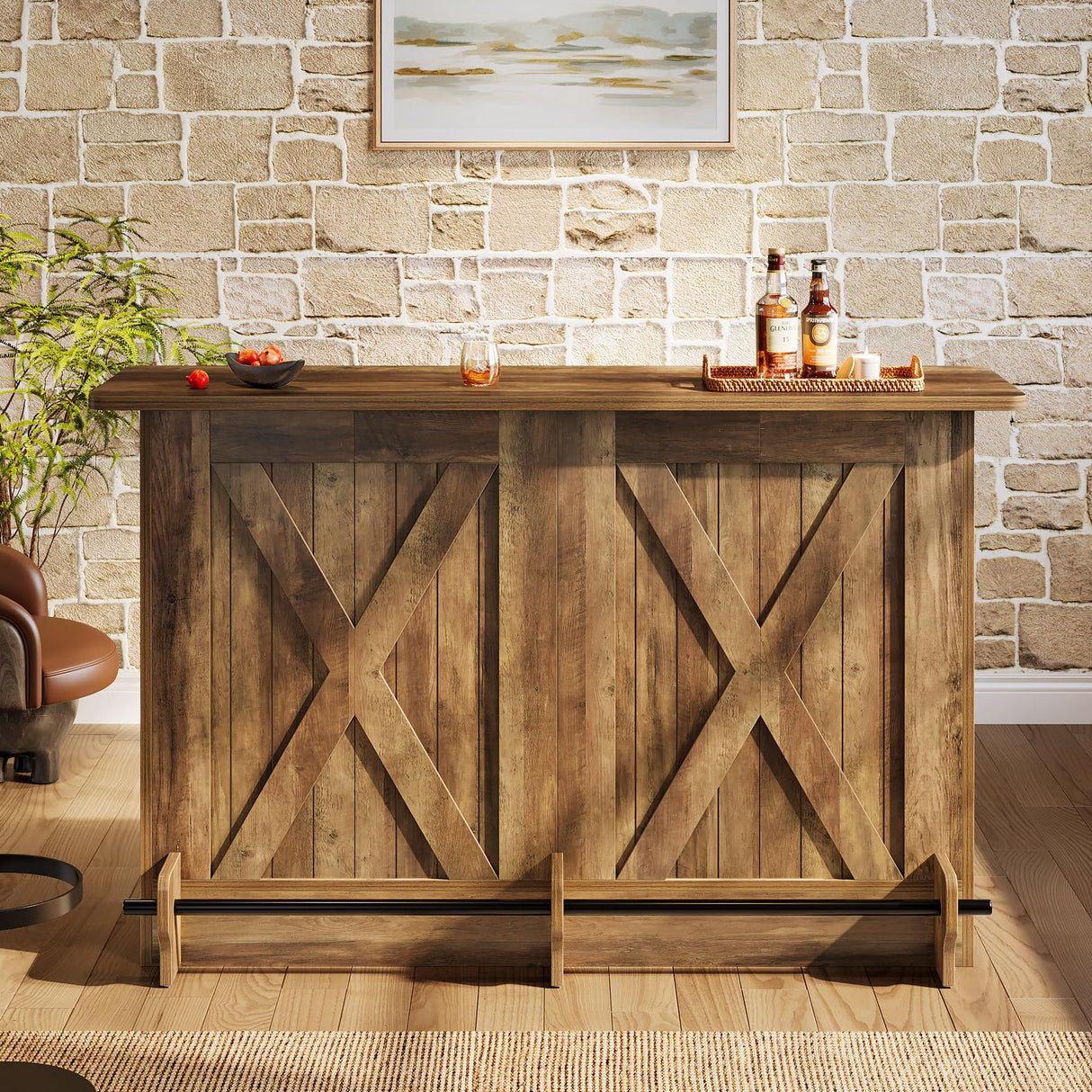 Tribesigns 63-Inch Bar Table, 2-Tier Bar Cabinet Height Pub Table with Footrest, Modern Coffee Cabinet for Home Kitchen, Large Home Unit Liquor Furniture, Bistro, Dining Room, Living Room, Brown Tribesigns