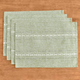 Wracra Cotton Linen Placemats, 12 x 18 Inch Set of 4 Fete Placemats Rustic Hemstitch Place Mats for Kitchen Table and Heat Resistant-Sage Green Wracra