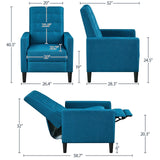 Topeakmart Mid-Century Modern Fabric Recliner Modern Tufted Reclining Single Sofa for Living Room Padded Cushion Home Theater Seat Blue Topeakmart