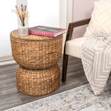 happimess SAT1000A Bhola 18" Hourglass Handwoven Hyacinth Storage Accent Table with Lid for Storage and Decoration in Bedroom, Living Room, Kitchen, Dining Room, Entryway, Guestroom, Natural happimess