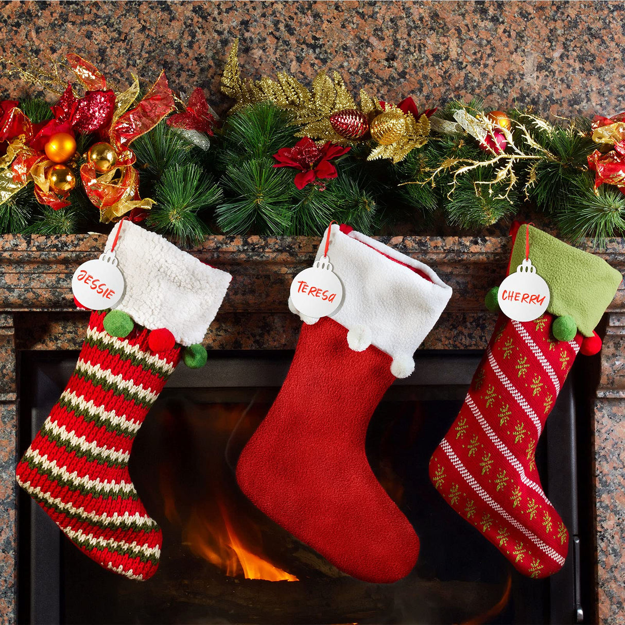 Jetec Christmas Sublimation Blank Pendants Double Side MDF Personalized Blank Bulk Heat Transfer Blank Hanging Pendant White Sublimation Ornament with Red Ribbon for DIY (18 Pcs,3.5 x 2.9 x 0.1 Inch) Jetec