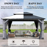 GARTOO 12' x 16' Outdoor Wood Gazebo - Permanent Wooden Hardtop Gazebo Pavilion with Double Curtains, Galvanized Steel Roof Cedar Wood Gazebos for Garden, Lawn, Poolside, Backyard Deck GARTOO