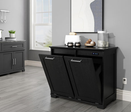 UpWiew Tilt Out Trash Cabinet Wooden, Double Door 2x10 Gallons, Black Finish UpWiew