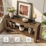 LITTLE TREE 63-Inch Narrow Long Entryway Table for Living Room, Farmhouse Wood Console Table for Sofa, Entry, Hallway, Entrance, Foyer, Behind Couch with 2-Tier Shelves, Brown LITTLE TREE