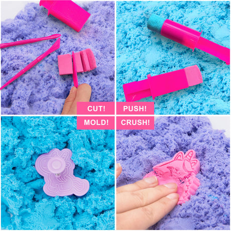 Carolart Unicorn Stretchy Cloud Sand,Blue & Pink Play Sand,Treasure Chest with Sensory Sand,Stretchable,Moldable,Expandable Cloud Slime,Tactile Fun Sensory Kit, Sensory Toys for Kids Ages 3+ Carolart