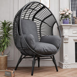 TQKVIPI Oversized Wicker Egg Chair, Outdoor Indoor Rattan Patio Egg Lounge Chairs with Cushion 500lbs Capacity for Living Room, Balcony, Backyard(Black) TQKVIPI