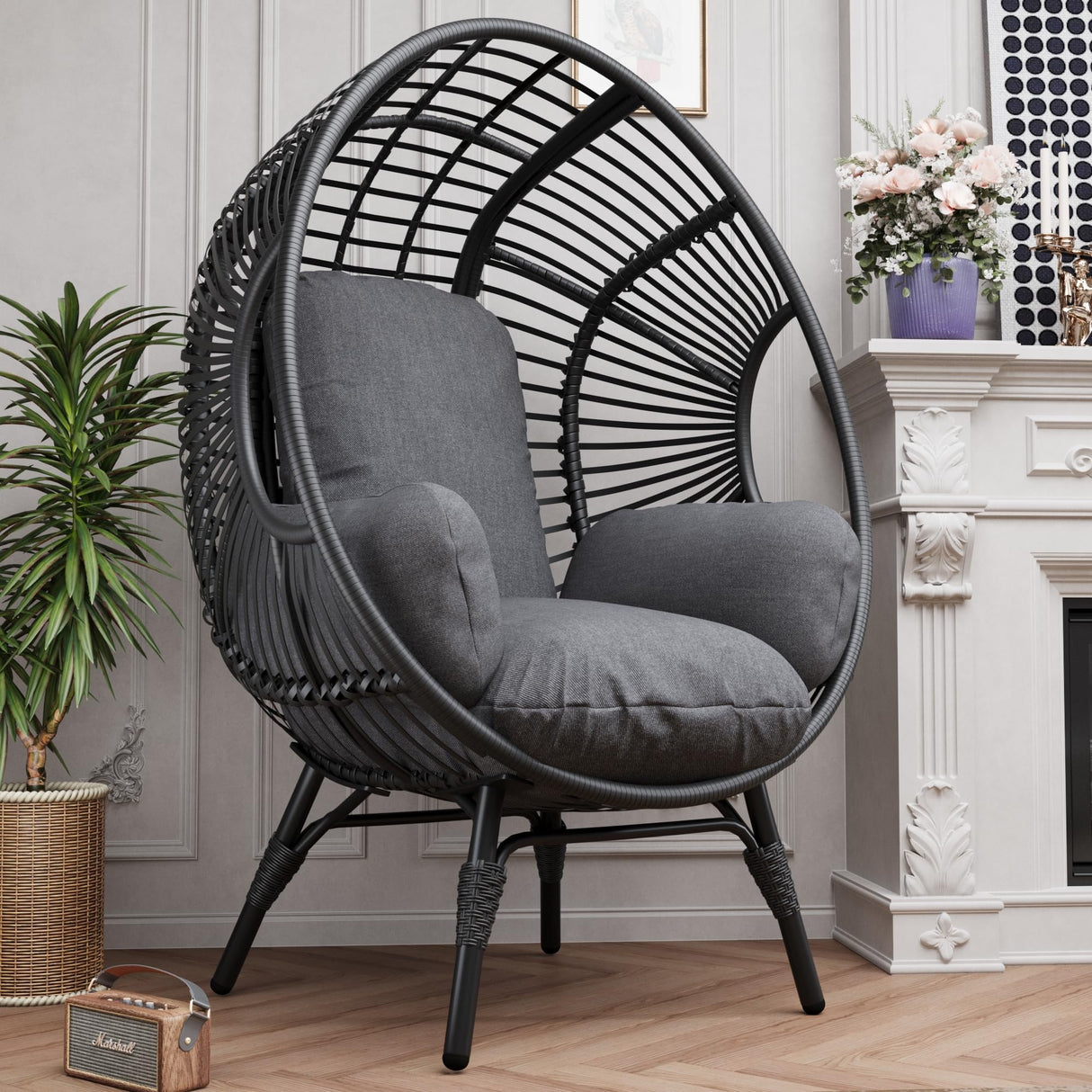 TQKVIPI 2 pcs Oversized Wicker Egg Chair Outdoor Indoor - Rattan Patio Egg Lounge Chairs with Cushion 500lbs Capacity for Living Room, Balcony, Backyard TQKVIPI