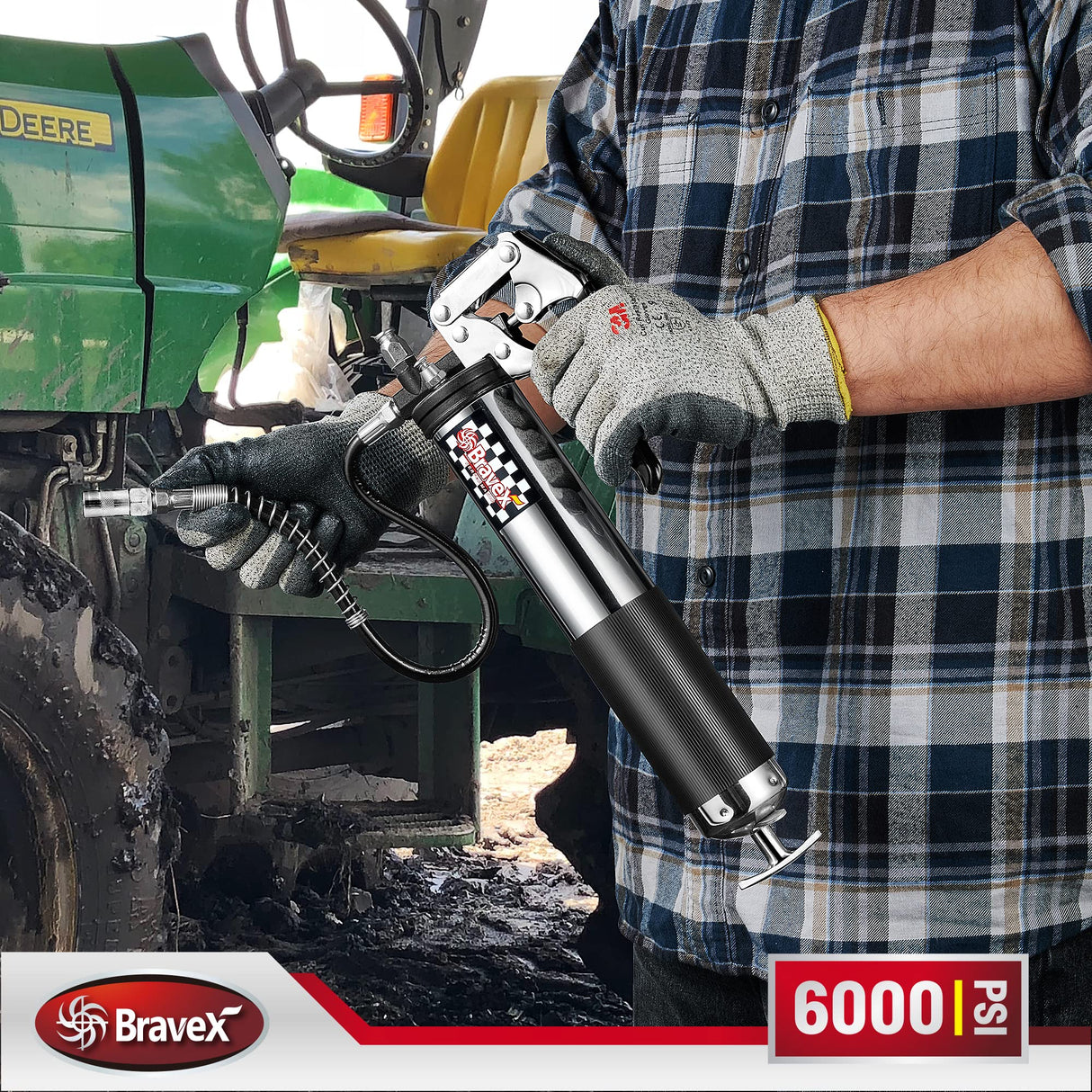 Bravex Heavy Duty Professional Pistol Grip Grease Gun 6000 PSI - 18 inch Flex Hose … Bravex