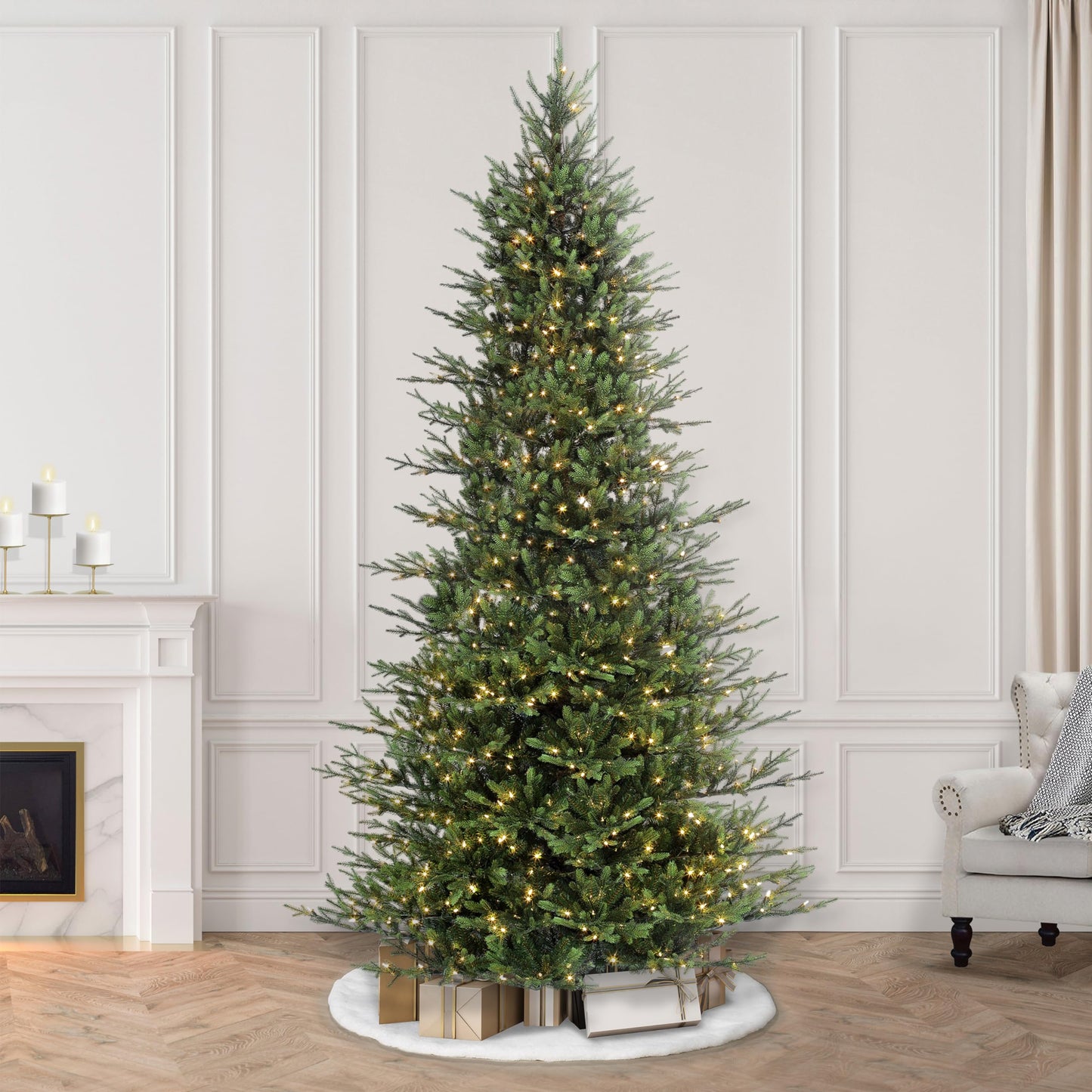 Puleo International 9 Foot Pre-Lit Slim Balsam Fir Artificial Christmas Tree with 800 Clear Lights