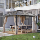 Outsunny 10' x 12' Hardtop Gazebo Canopy with Polycarbonate Roof, Aluminum Frame, Permanent Pavilion Outdoor Gazebo with Netting, for Patio, Garden, Backyard, Deck, Lawn, Off-White Outsunny