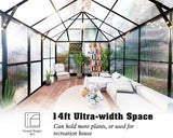 HOWE 14x9.5x9 FT Polycarbonate Greenhouse with 2 Vents and Double Swing Doors 6FT Added Wall Height, Walk-in Large Winter Greenhouse Sunroom Aluminum Greenhouse for Outdoors, Black HOWE