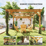 Outsunny 20' x 10' Outdoor Pergola, Wood Gazebo Grape Trellis with Stable Structure and Concrete Anchors for Climbing Plant Support, Garden, Patio, Backyard, Deck, Dark Brown Outsunny