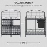 Outsunny Folding Potting Bench Table, Metal Garden Workstation, Work Bench with Large Build-in Bag with Cover, 5 Hanging Hooks & Storage Shelf, Flourishes Outsunny