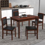 POWERSTONE Farmhouse Wood Dining Table Set for 4, Space-Saving Kitchen Table 4 Chairs Paded PU Leather, Rectangular 5 Piece Dining Table Set 4 Rubberwood Legs Chairs for Kitchen Indoor Dinner (Brown) POWERSTONE