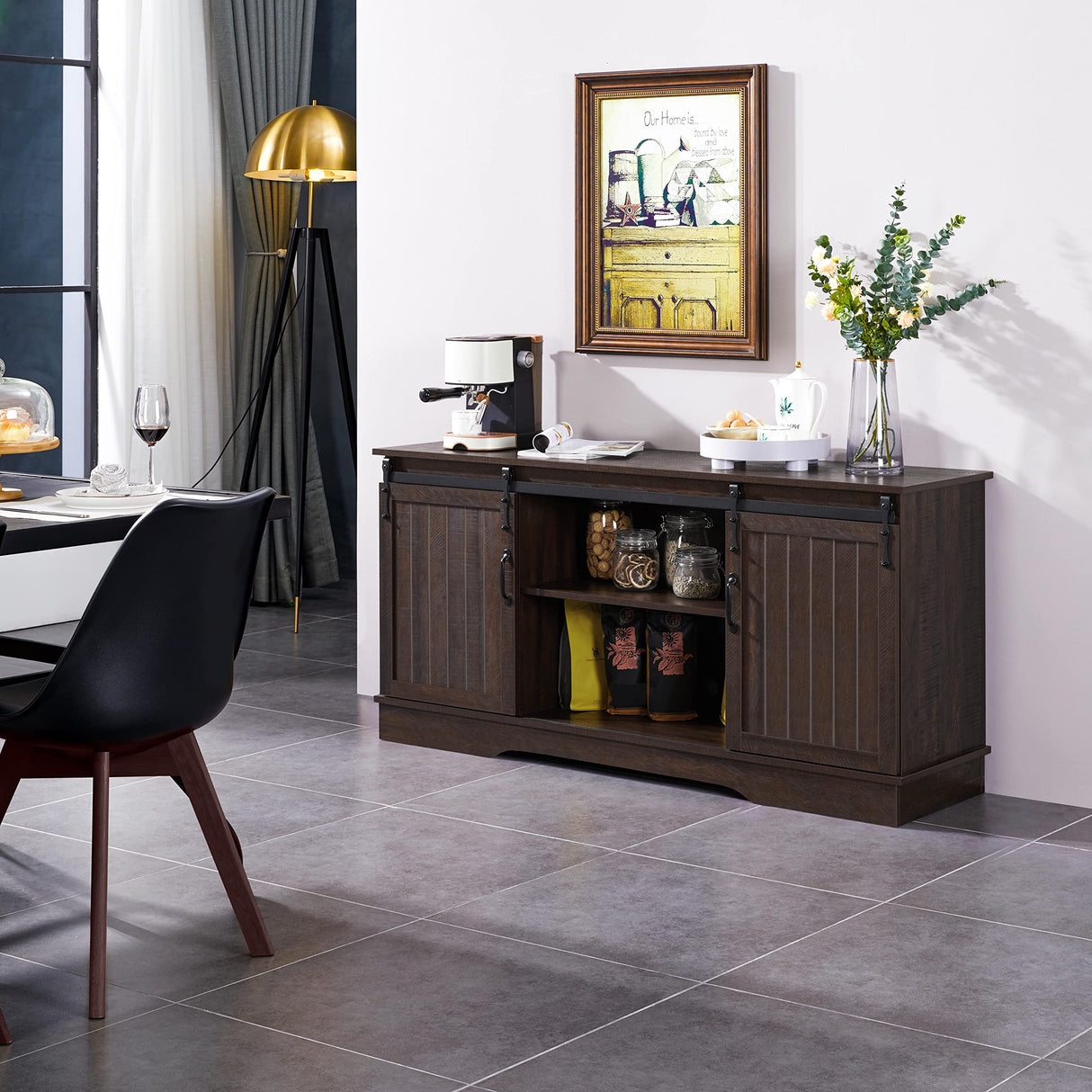 Yaheetech TV Stand for TVs Up to 65 inch, Farmhouse Media Entertainment Center, 58'' TV Console Table with Adjustable Shelves & Sliding Barn Doors for Living Room, Dark Walnut Yaheetech