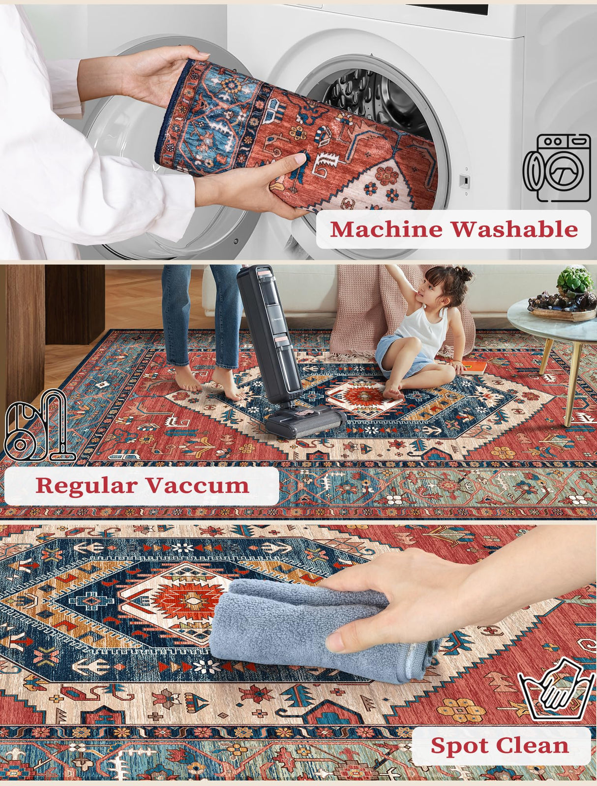SERISSA Boho Washable 2'6"x8' Non-Slip Vintage Rust Hallway Kitchen Runner Rug - Ultra Soft Print Distressed Tribal Floor Carpet for Bedroom Bathroom Laundry Room SERISSA