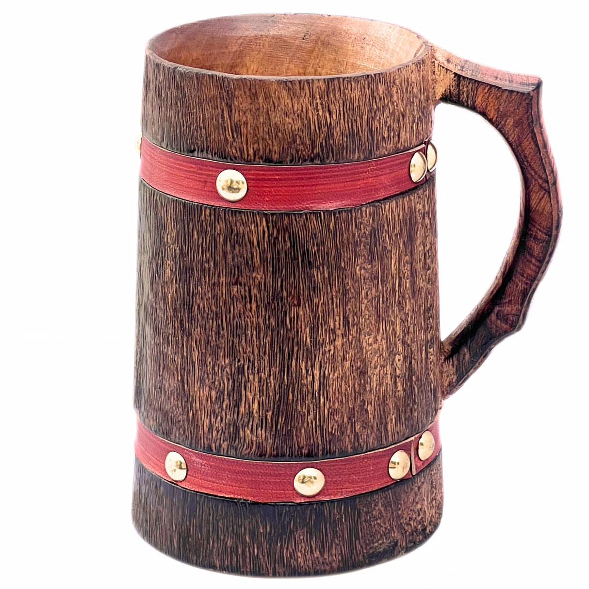 collectiblesBuy Handmade Wooden Tankard Mug Drinking Beer Coffee Tea Stein Rustic Knitted Orange Leather Strap Wooden Beverages Home & Table Decor collectiblesBuy