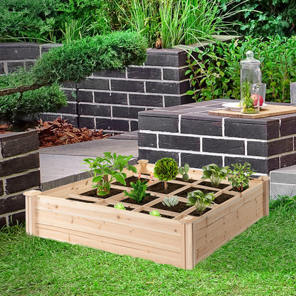 Outsunny Raised Garden Bed Kit, 4' x 4' Outdoor Wooden Planter Box with 9 Growing Grids, for Plants and Herbs - WoodArtSupply