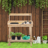 Outsunny 36'' Wooden Potting Bench Work Table with 2 Removable Wheels, Sink, Drawer & Large Storage Spaces, Natural Outsunny