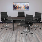 Flash Furniture 5 Piece Rustic Gray Oval Conference Table Set with 4 Black and Chrome LeatherSoft Executive Chairs Flash Furniture