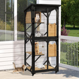 Grepatio Catio Outdoor Cat Enclosure, 4 Tiers Cat House with Waterproof Roof, Indoor Cat Cage with Wheels and Removable Floor, Large Outside Wood Cattio Kitty with Resting Box, Window Access (Black) Grepatio